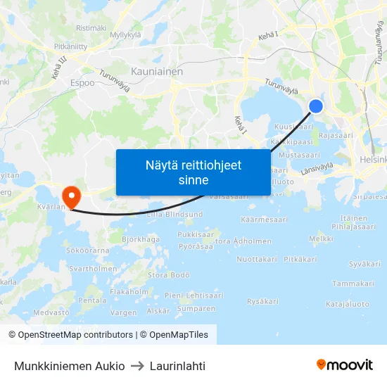 Munkkiniemen Aukio to Laurinlahti map