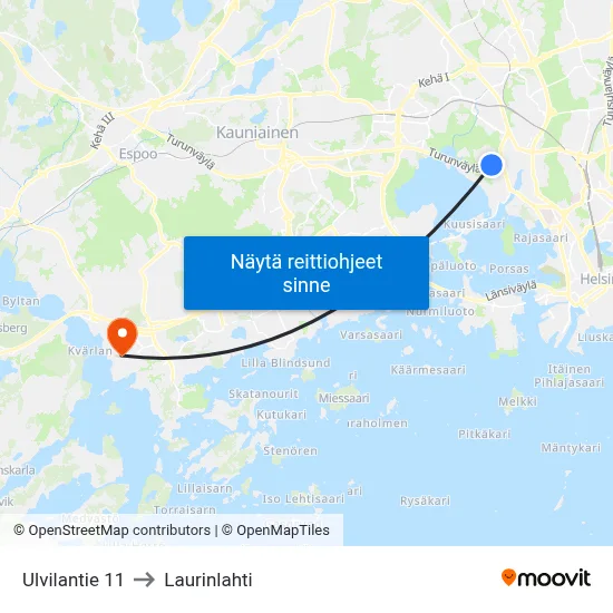 Ulvilantie 11 to Laurinlahti map