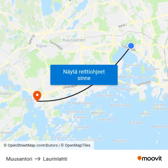 Muusantori to Laurinlahti map