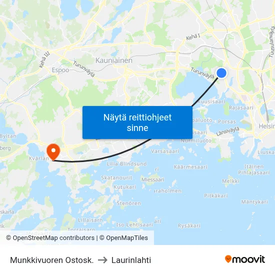 Munkkivuoren Ostosk. to Laurinlahti map