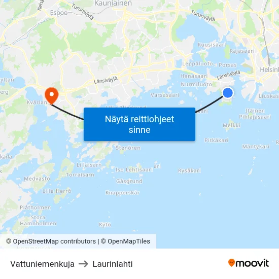 Vattuniemenkuja to Laurinlahti map