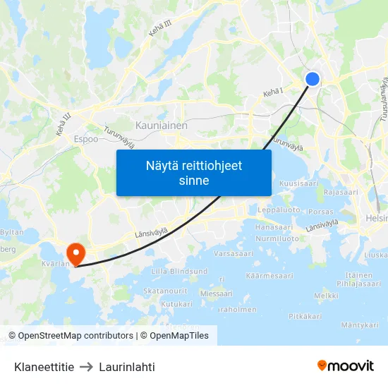 Klaneettitie to Laurinlahti map