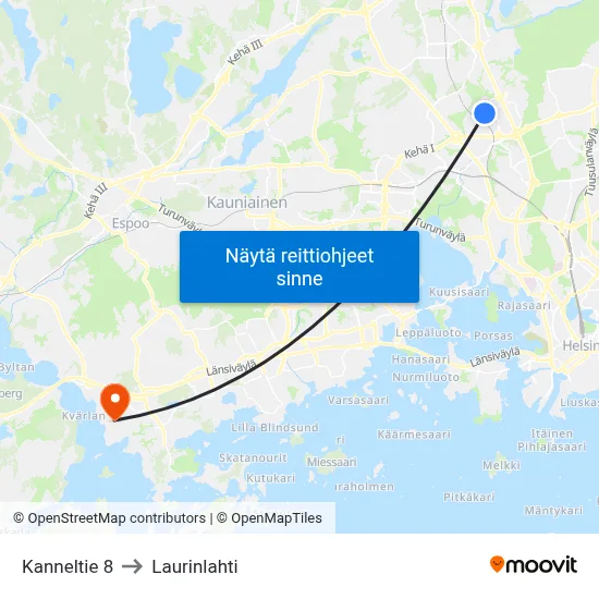 Kanneltie 8 to Laurinlahti map