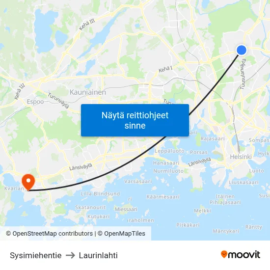 Sysimiehentie to Laurinlahti map