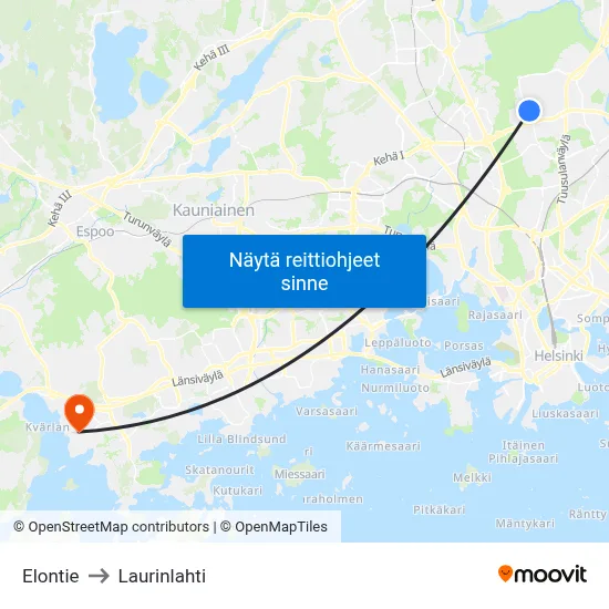 Elontie to Laurinlahti map