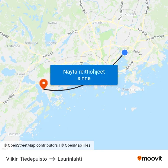 Viikin Tiedepuisto to Laurinlahti map