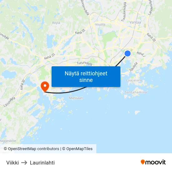 Viikki to Laurinlahti map