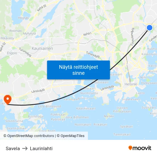 Savela to Laurinlahti map