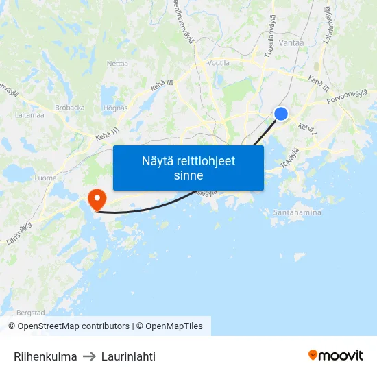 Riihenkulma to Laurinlahti map