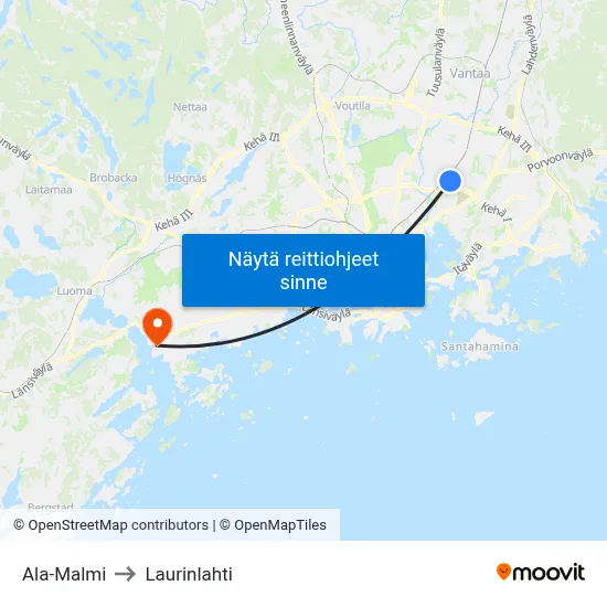 Ala-Malmi to Laurinlahti map