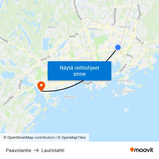 Paavolantie to Laurinlahti map