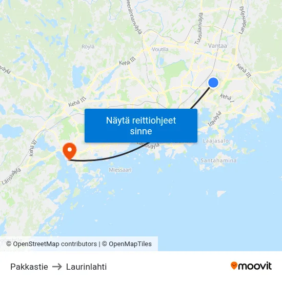 Pakkastie to Laurinlahti map