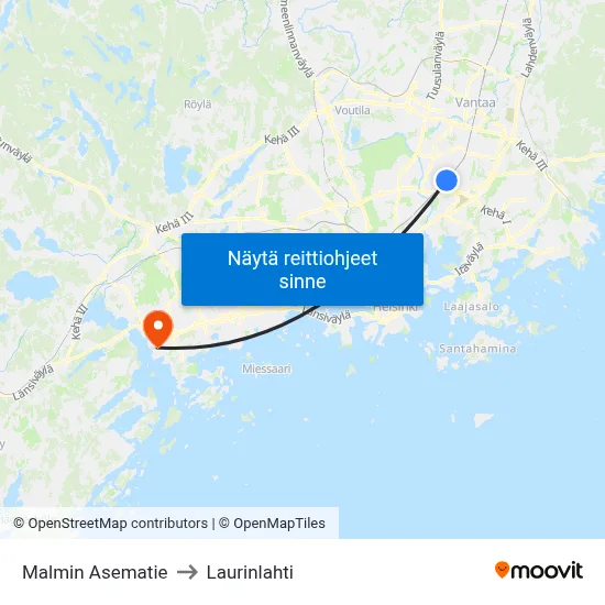 Malmin Asematie to Laurinlahti map