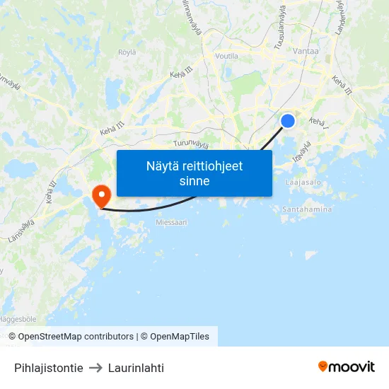 Pihlajistontie to Laurinlahti map