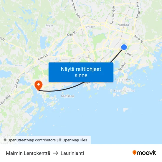 Malmin Lentokenttä to Laurinlahti map