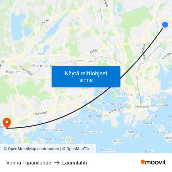 Vanha Tapanilantie to Laurinlahti map