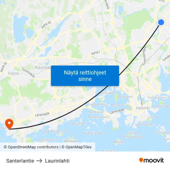 Santerlantie to Laurinlahti map