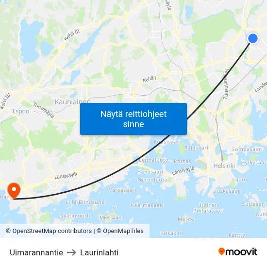 Uimarannantie to Laurinlahti map