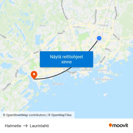Halmetie to Laurinlahti map