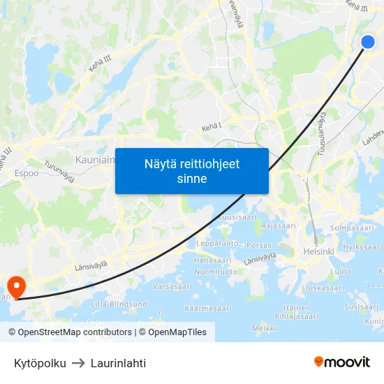 Kytöpolku to Laurinlahti map