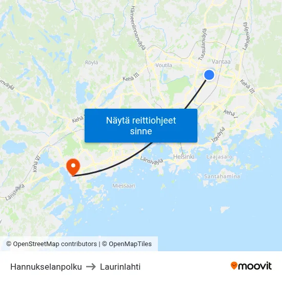 Hannukselanpolku to Laurinlahti map