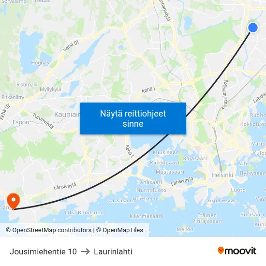 Jousimiehentie 10 to Laurinlahti map
