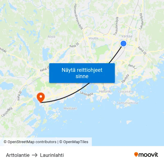 Arttolantie to Laurinlahti map