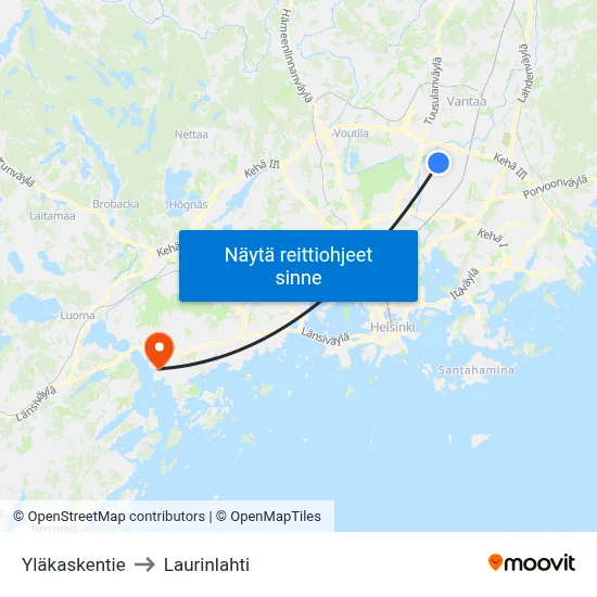 Yläkaskentie to Laurinlahti map