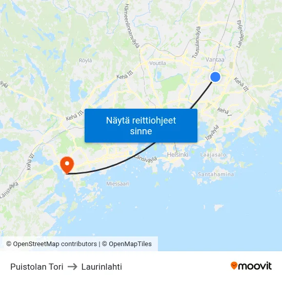Puistolan Tori to Laurinlahti map