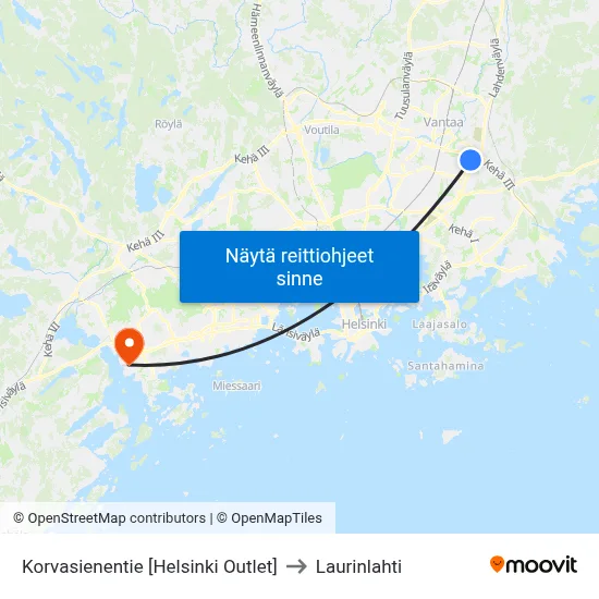 Korvasienentie [Helsinki Outlet] to Laurinlahti map