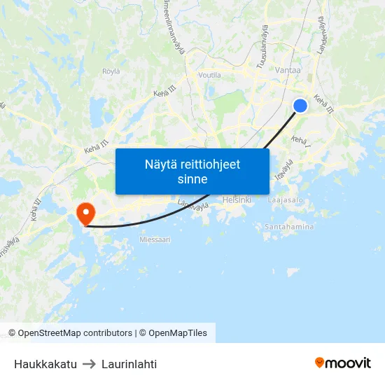 Haukkakatu to Laurinlahti map