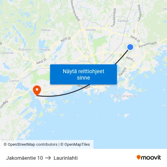 Jakomäentie 10 to Laurinlahti map