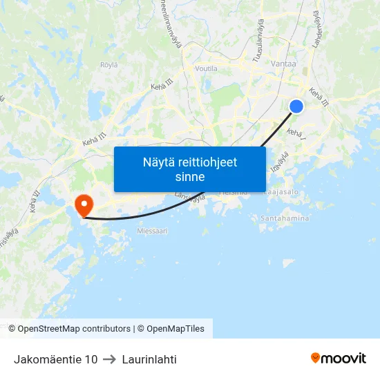 Jakomäentie 10 to Laurinlahti map