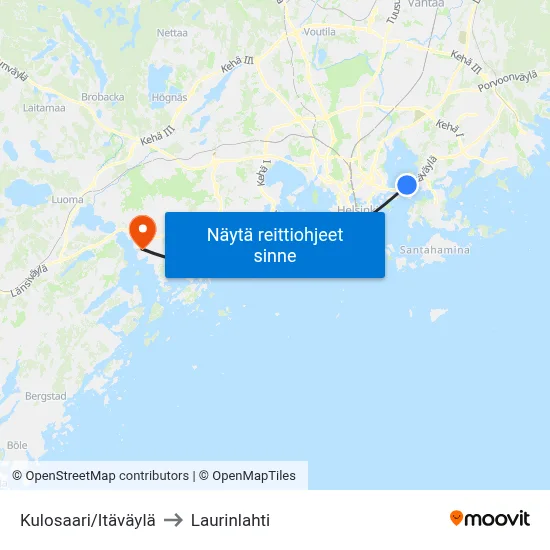 Kulosaari/Itäväylä to Laurinlahti map