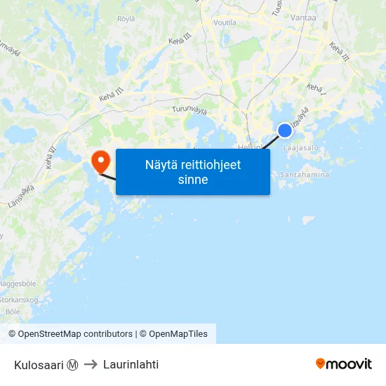 Kulosaari Ⓜ️ to Laurinlahti map