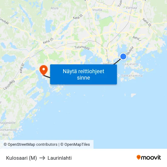 Kulosaari (M) to Laurinlahti map