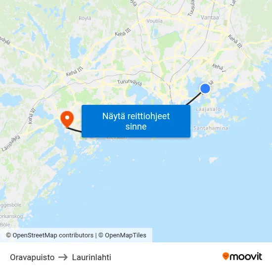 Oravapuisto to Laurinlahti map