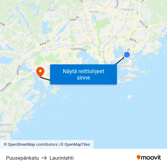 Puusepänkatu to Laurinlahti map
