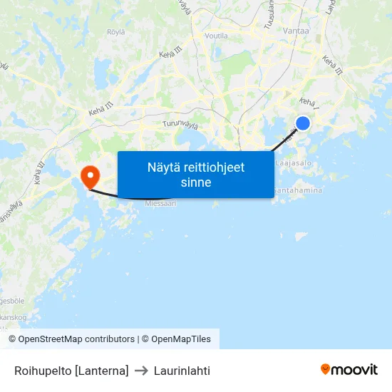 Roihupelto [Lanterna] to Laurinlahti map