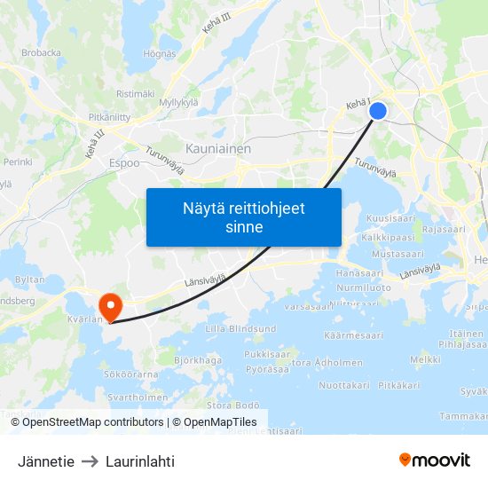 Jännetie to Laurinlahti map