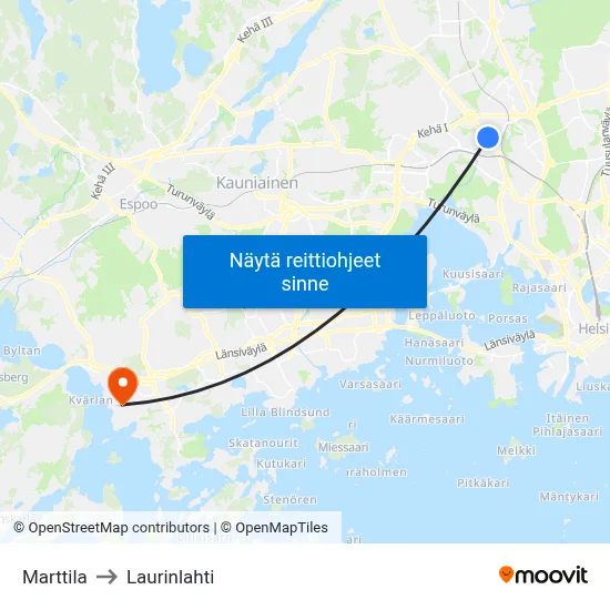 Marttila to Laurinlahti map