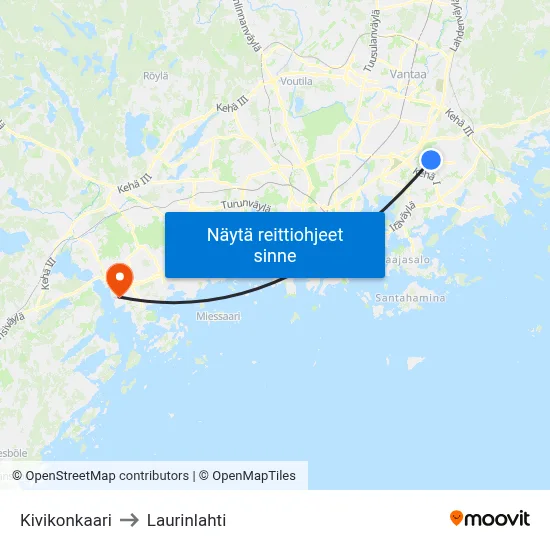 Kivikonkaari to Laurinlahti map