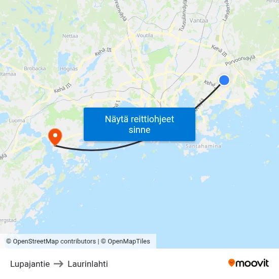 Lupajantie to Laurinlahti map
