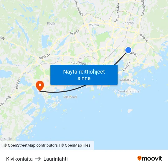 Kivikonlaita to Laurinlahti map