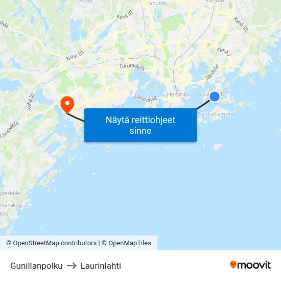 Gunillanpolku to Laurinlahti map