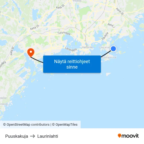Puuskakuja to Laurinlahti map