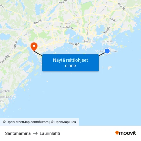 Santahamina to Laurinlahti map