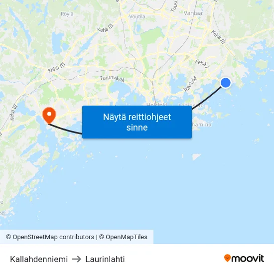 Kallahdenniemi to Laurinlahti map