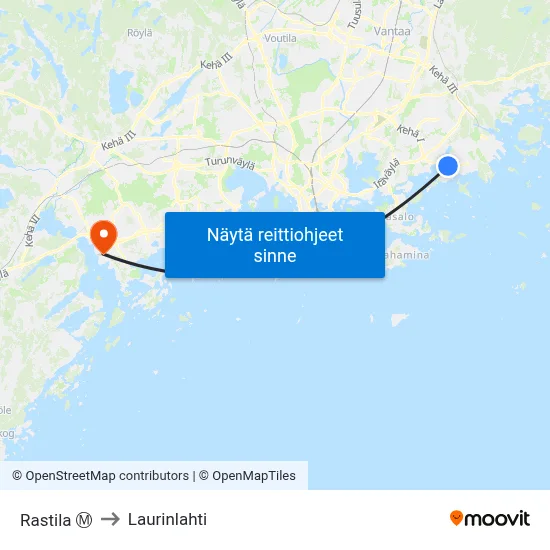 Rastila Ⓜ️ to Laurinlahti map