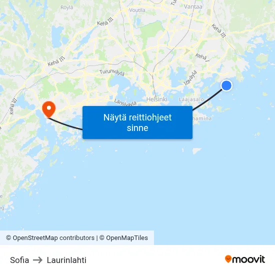 Sofia to Laurinlahti map
